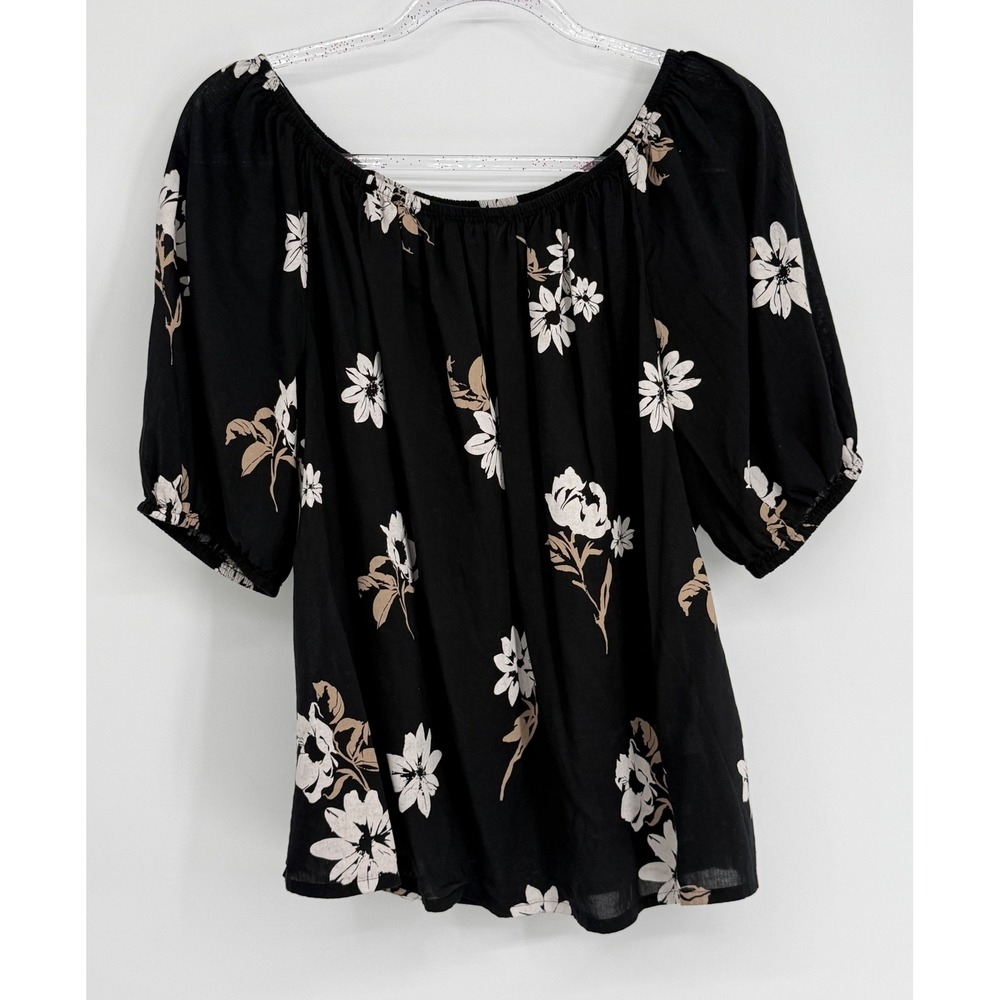 Sonoma Goods For Life Black Floral Puff Sleeve Off Shoulder Top Plus Sz 0X